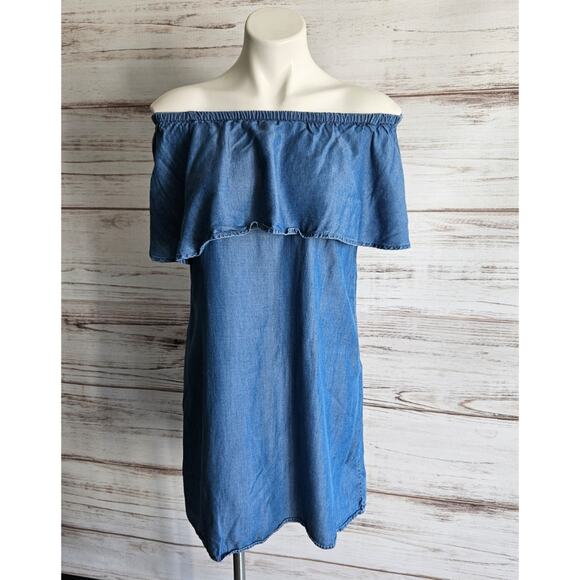 Old Navy Off the Shoulder Ruffle Chambray Dress sz Small - Picture 1 of 6